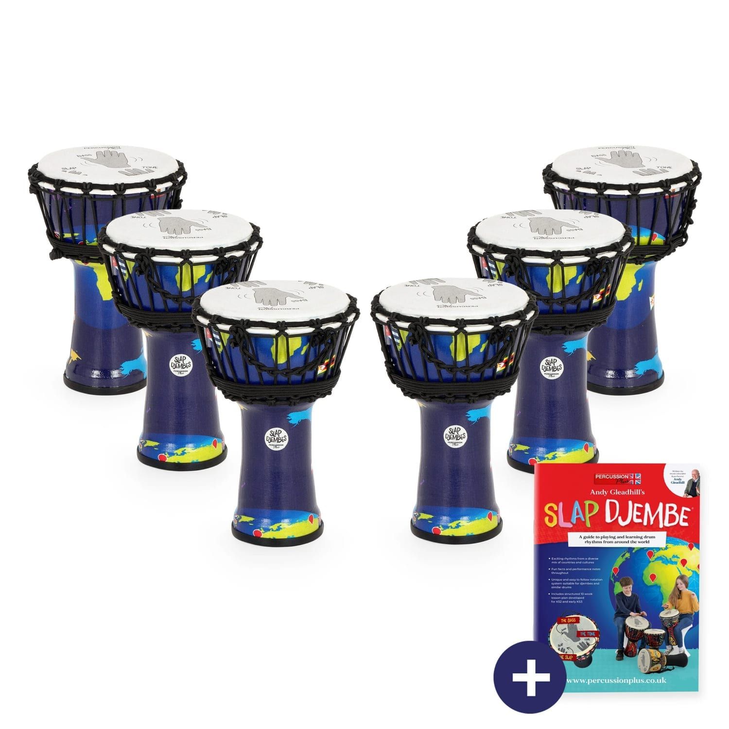 Djembe Drum 7" diameter, 32cm high, World Slap synthetic - rope-tuned - 6 pack