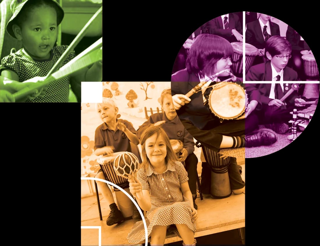 Children playing percussion instruments in school